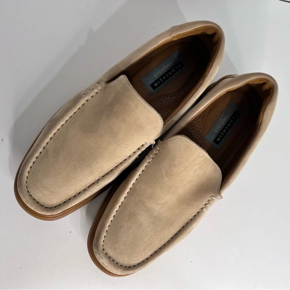 Florsheim Comfortech Beige Tan Suede Leather Slip On Loafers Size 10